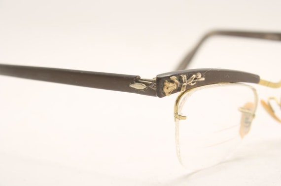 Cat Eye Glasses Vintage Gold Brown Eyewear Retro … - image 3