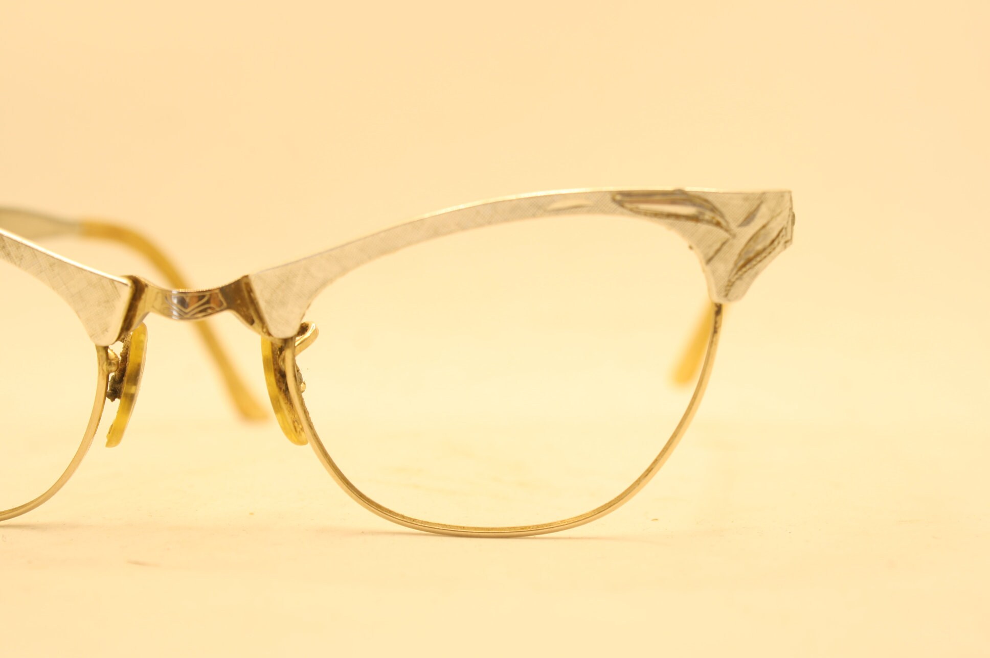 Vintage Metal Cat Eye Glasses in Silver and Brown ArtCraft 50s ArtCraft Silver Aluminum Cat Eye Glasses – Better  main image 2