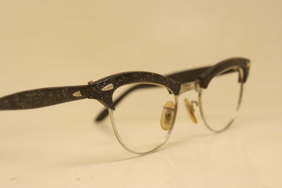 Small Vintage Cat Eye Glasses Black Silver Americ… - image 1