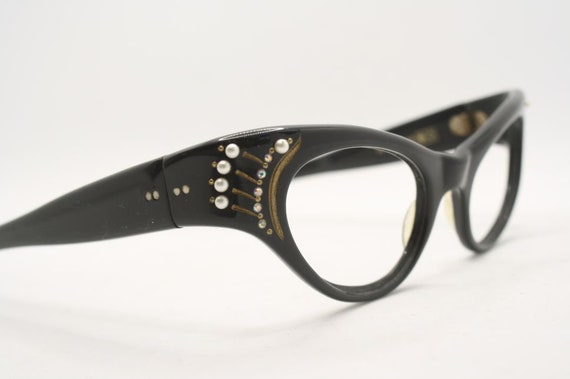 Black Rhinestone Cateye Glasses vintage Eyewear R… - image 1