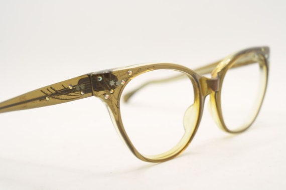 Smal Brownsmoke Catseye Glasses vintage Eyewear R… - image 1