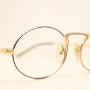 Vintage Blue Gold Oval Aluminum Glasses Frames 1980s Retro Eyeglass Frames