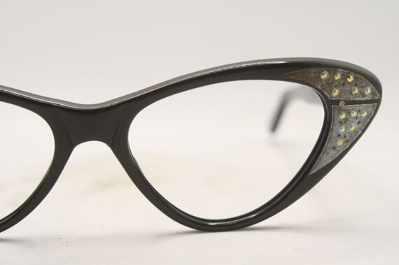 Black Rhinestone Cat Eye Eyeglasses Vintage Glass… - image 2