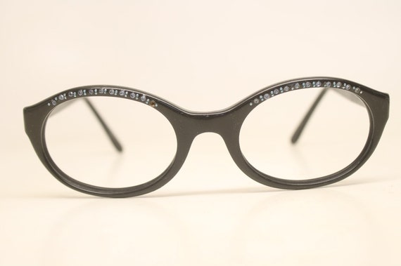 Rhinestone Black Cat Eye Eyeglasses Vintage Eyewe… - image 2
