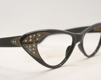 Black Rhinestone Cat Eye Eyeglasses Vintage Glasses