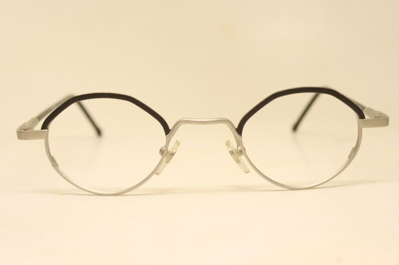 Black Silver Oval Glasses Frames Vintage Retro Eyeglasses image 2