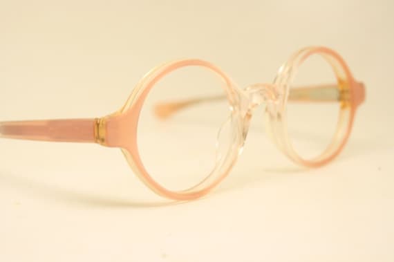 Round Glasses Pink Clear Child Size Frames 1980s … - image 3