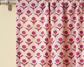 Pink Floral Rod Rod Pocket Curtain, 100% Cotton Sheer Cafe Cutains, Multipal Fabric And Colours, Farmhouse Window Drapes, Max Width 42 Inch