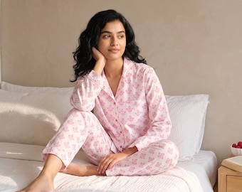 Cotton Block Print Pajamas | 100% Cotton Bridesmaid Pj Set | Softest Bridesmaid Pajamas Bridal Party Gifts Pajamas Bachelorette Party Gifts
