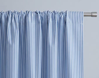 Striped Cotton Cabinet Curtain, Custom Hideaway Curtain, Farmhouse & Country Kitchen Window Treatment, Block Print Drape,Cafe Curtains