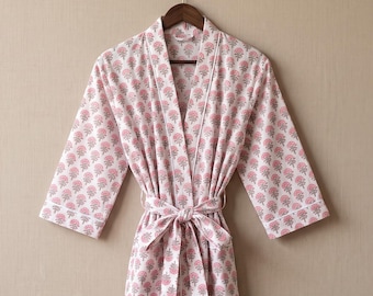 100% Cotton Kimono Robe Dress Kaftan Dressing Gown Bathrobe Plus Size Robes, Bridesmaid Boho Kimono Gifts Floral Long Wedding Dressing Robe