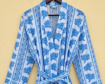 Bridal Party Robes, Long Bridesmaid Robe, Personalized Kimono Bathrobe, Cotton Robe, Block Print Loungwear, Maternity Robe, Christmas Gift
