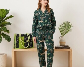 Handmade Cotton Pajama Set | Women's Block Print Sleepwear | Long Sleeve Loungewear | Boho PJ Set | Anniversary Gift for Her