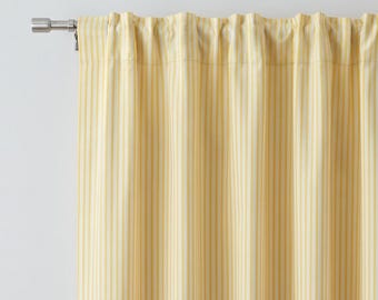 Boho-Gardinen mit gelben Streifen, maßgefertigte Gardinenpaneele, handgefertigte Baumwollgardinen, handbedruckte Gardinen im Landhausstil, 2er-Set