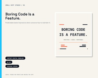 Boring Code Is a Feature Developer SVG and Clean Code Quote