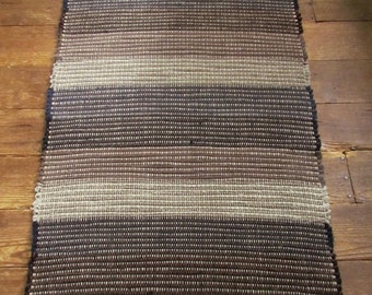 Handwoven Rag Rug Bold Stripes Subtle Navy Brown and Mushroom Rags