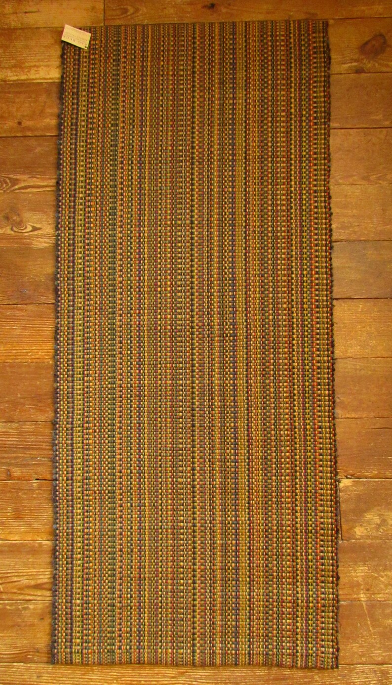 Mini Stripe Rag Rug Runner Handwoven Wool Warp Recycled Image 0