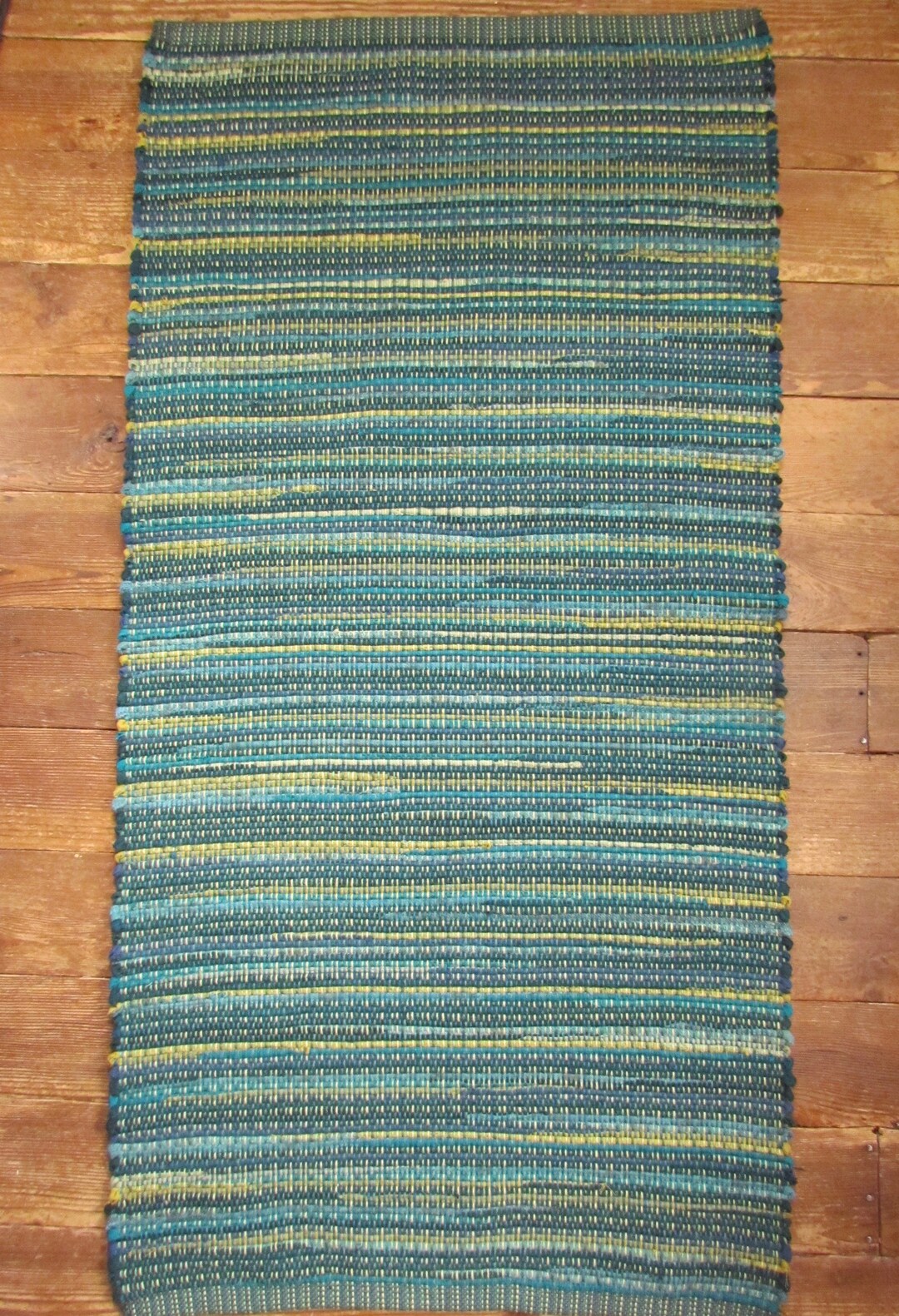 Woven Wool Rag Rug 29' X 58 Aqua Blue Mustard Hunter Green - Etsy