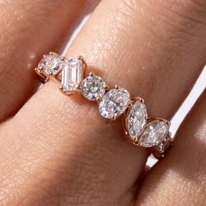 Mixed Shape Moissanite Wedding Band, 14k Gold Full Eternity Band, Multi-Stone Eternity Band, Multiple Moissanite Diamond Full Eternity Band.