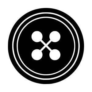 May include: A circular black button featuring a white border and a central white graphic design. The design consists of four white circles connected by two intersecting lines, forming an X-shaped pattern in the centre of the button.