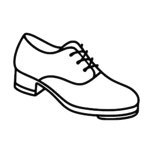 Peut inclure: Une illustration au trait noir et blanc représentant une chaussure richelieu à lacets. Le dessin présente un petit talon, un bout arrondi et des lacets visibles noués sur le dessus. Le design est réalisé avec des contours nets et épais.