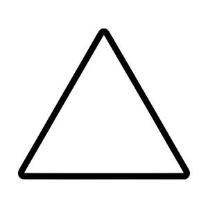 Può includere: Una semplice forma geometrica costituita dal contorno nero di un triangolo equilatero. L'interno del triangolo è bianco e le linee che formano i tre lati sono di spessore uniforme, creando una rappresentazione grafica pulita ed essenziale.