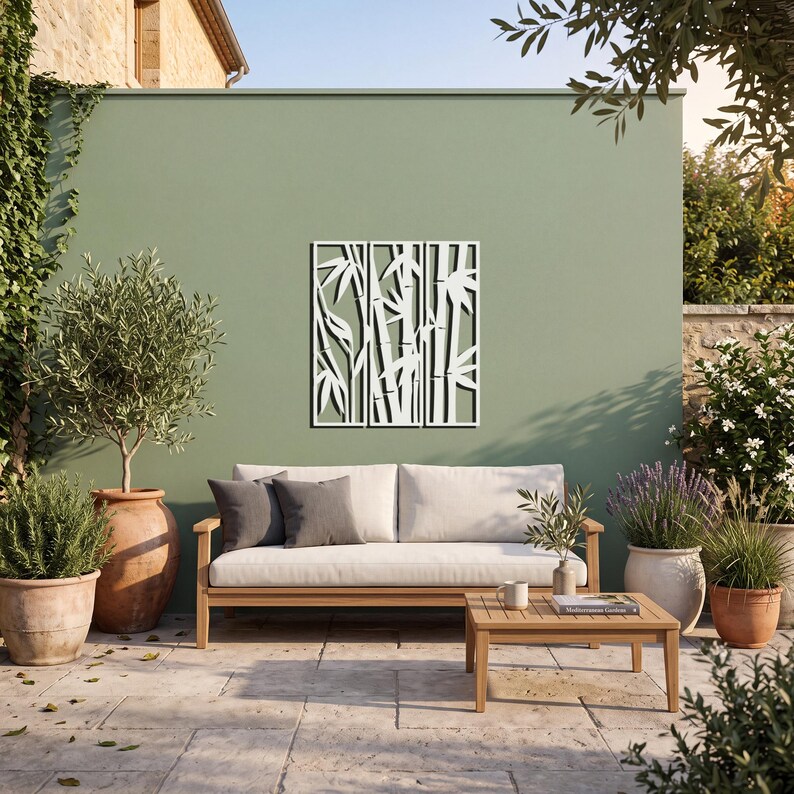 Bamboo Metal Wall Art, Zen Wall Decor, Botanical Wall Hanging, Nature Wall Sculpture, Minimalist Home Decor, Asian Home Decor, Zen Patio Art image 6