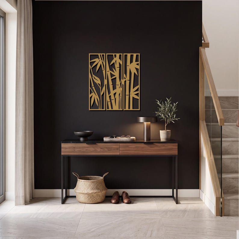 Bamboo Metal Wall Art, Zen Wall Decor, Botanical Wall Hanging, Nature Wall Sculpture, Minimalist Home Decor, Asian Home Decor, Zen Patio Art image 7