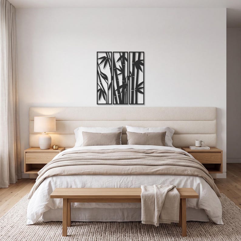 Bamboo Metal Wall Art, Zen Wall Decor, Botanical Wall Hanging, Nature Wall Sculpture, Minimalist Home Decor, Asian Home Decor, Zen Patio Art image 5