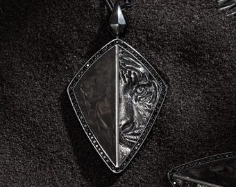 Gothic Tiger Necklace for Men, Carbon Fiber Necklace | Tiger Head Pendant, Black Silver Necklace | Animal Necklace Gift, Wildlife Jewelry