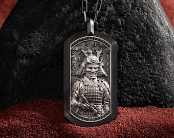 Silver Samurai Warrior Necklace, Japanese Jewelry for Men | Kanji Necklace, Unique Samurai Pendant | Bushido Necklace, Japanese Gift for Him