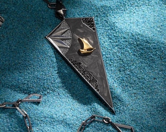 Sterling Silver Sailor Necklace w/ Carbon Fiber, Gift for Sailors | Pirate Necklace, Nautical Compass Necklace | Black Onyx Necklace for Men