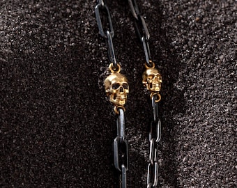 Silver Paperclip Chain Necklace, Gothic Skull Necklace | Silver Link Chain, Gold Skull Chain | Biker Chain Necklace, Gothic Chain Necklace