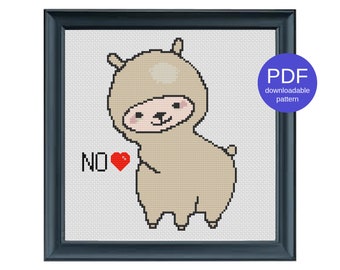 No Heart Llama Alpaca Funny Modern Instant Download PDF Snarky Cross Stitch Pattern