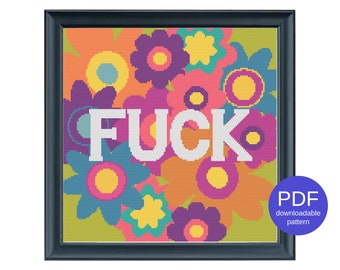 Negative Space Fuck Floral Modern Instant Download PDF Offensive Flowers Cursing Cross Stitch Pattern