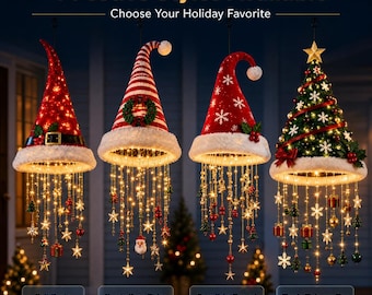 Lighted Santa Hat Hanging Decor | Christmas Hat LED Lights for Porch & Window | Cozy Holiday Ambiance Lighting | Party Decor