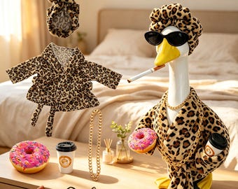 Bata de baño con estampado de leopardo, disfraz de ganso, accesorio de disfraz para decoración de porche de granja