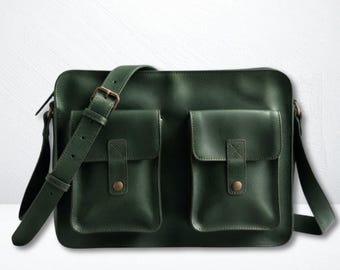 Leren laptoptas van First Job voor mannen, gepersonaliseerde aktetas, schoudertas voor op het werk, slanke crossbodytas voor mannen en vrouwen