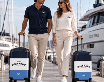 Personalized suitcase with boat name | Hardshell suitcase, 3 sizes | Yacht & sailing luggage | Nautical gift idea