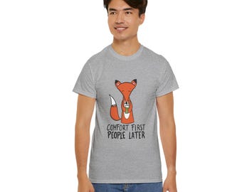 Comfort First People Later Funny Introvert Fox Drinking Matcha