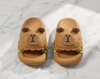 Capybara Hamburger Slippers, Novelty Burger Slides, Kawaii Cartoon Sandals