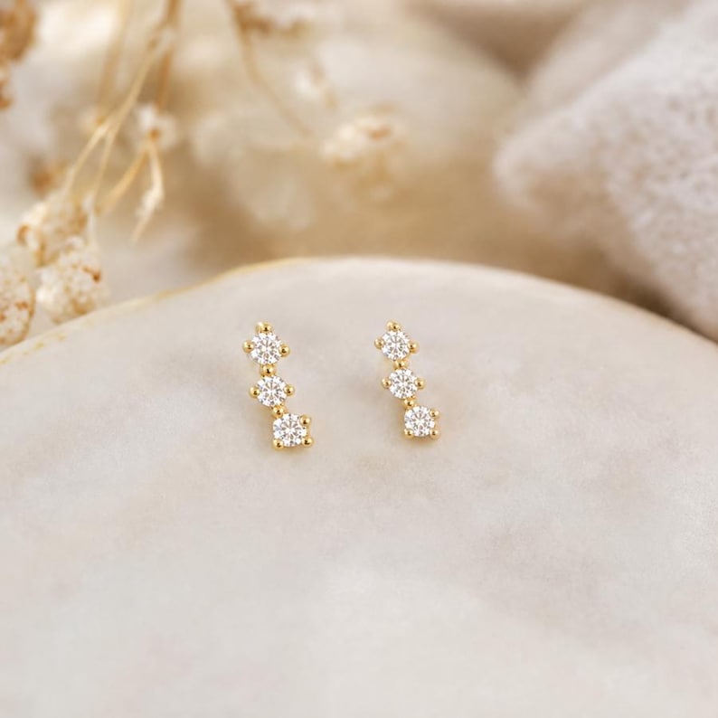 16G Three Cz Push Pin Labret, Threadless Flat Back Earring, Tragus Stud ...