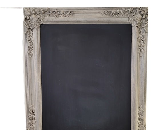Chalkboard Framed Vintage Ornate Wood Frame Large 27"x 23" Custom Hand Painted Neutral Tones Aged French European Design Wedding Display