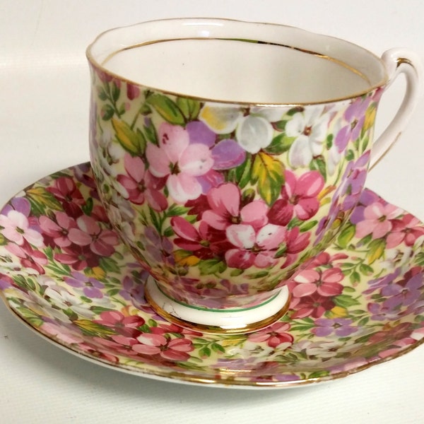 Vintage Royal Standard Pansy Chintz Tea Cup & Saucer-"Ships International" Email For Rates