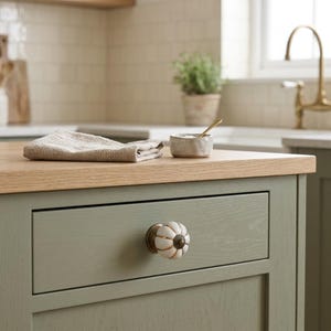 Pumpkin Ceramic Cabinet Knob, Vintage Drawer Pull for Cottage Kitchen Decor