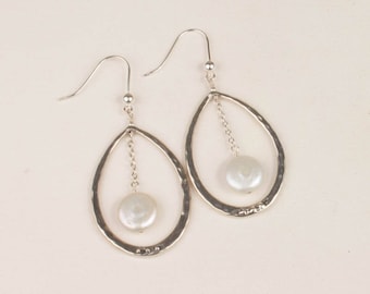 Sterling Silver and Coin Pearl Earrings