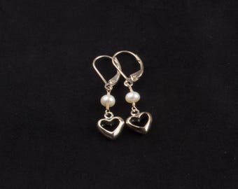 Sterling Silver Heart Earrings with Pearls