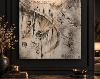 Original Abstract painting reclaimed Wall Art Canvas 80x80 cm Neutral