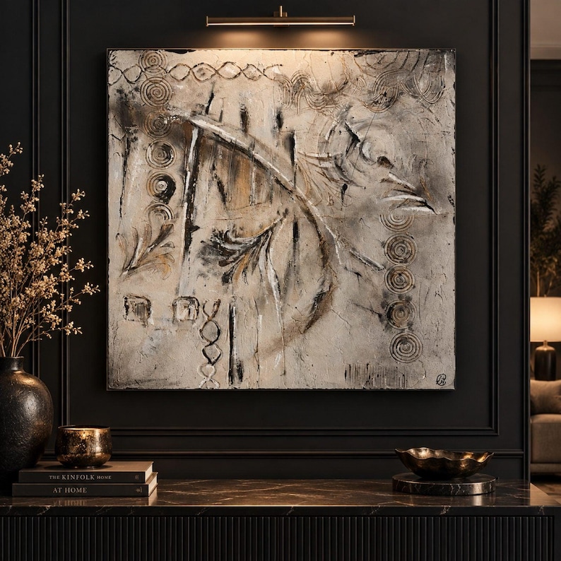 Original Abstract painting reclaimed Wall Art Canvas 80x80 cm Neutral image 1