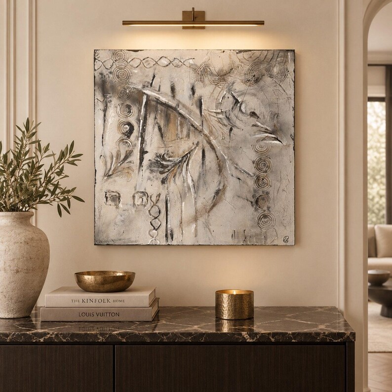Original Abstract painting reclaimed Wall Art Canvas 80x80 cm Neutral image 11